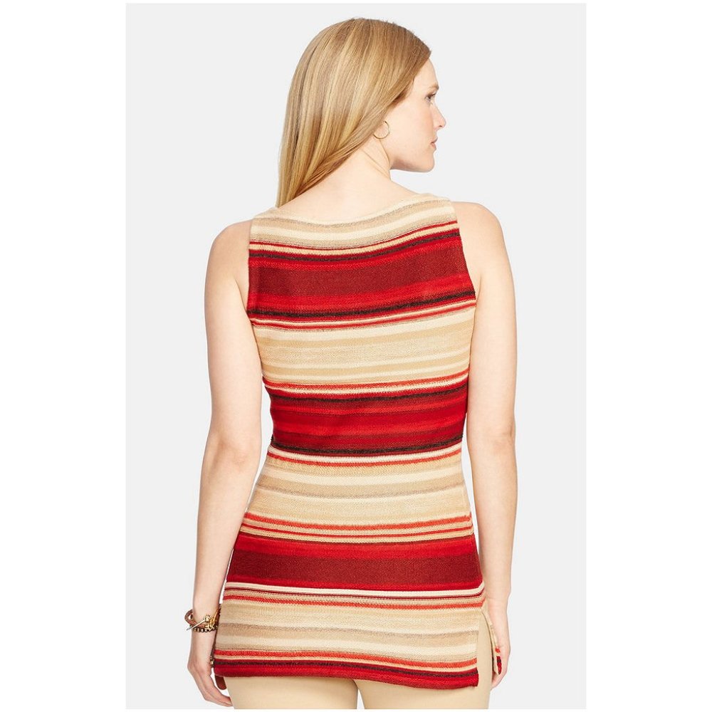 Striped Linen Cotton Sleeveless Tunic Sweater 2X - Picture 3 of 5
